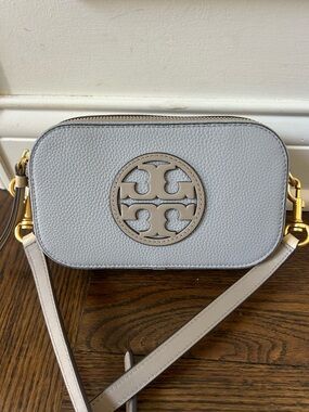 New Tory Burch mini miller Colorblock crossbody blue gray taupe bag